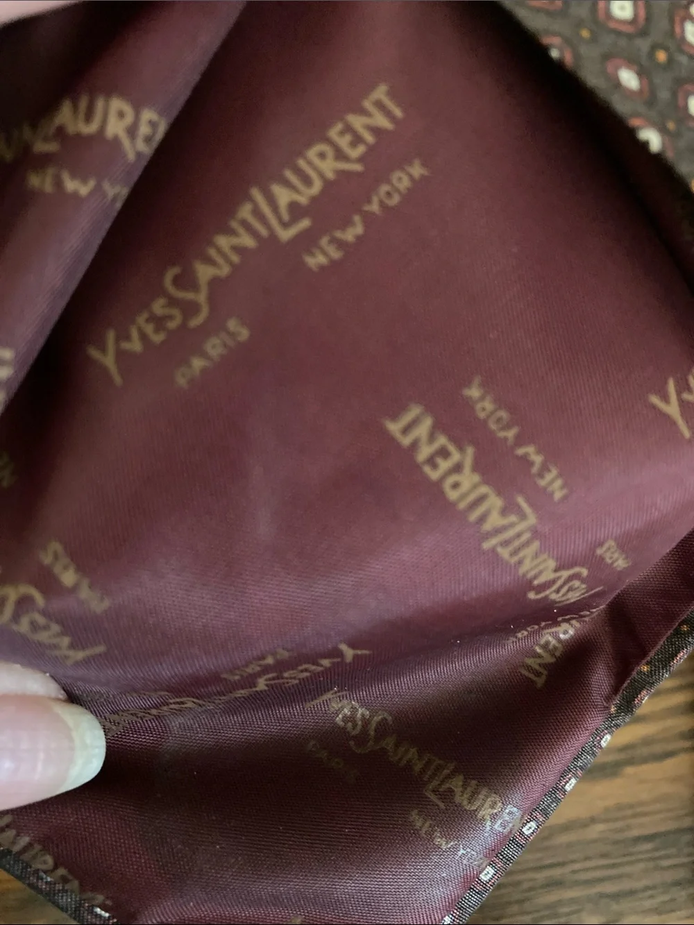 Yves Saint Laurent EUC Vintage Brown and Cream Geometric Silk Tie